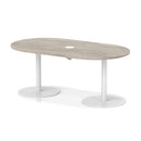 Italy Volta Poseur Boardroom Table by Dynamic with grey oak finish and built-in pop-up power module in a modern conference room setting.