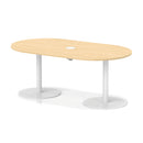 Dynamic Italia Volta Poseur Boardroom Table with maple finish and built-in pop-up power module, ideal for modern office meeting spaces.