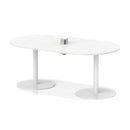 White Italia Volta Poseur Boardroom Table by Dynamic with built-in pop-up power module for office meetings and presentations.