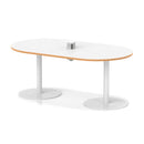Dynamic Italia Volta poseur boardroom table with white finish and oak accents, featuring a pop-up power module for conference rooms.