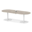 Dynamic Italia Volta Poseur Boardroom Table with grey oak finish and pop-up power module, ideal for modern office meeting spaces.