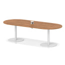 Dynamic Italia Volta Poseur boardroom table with walnut finish and integrated pop-up power module, ideal for modern office settings.