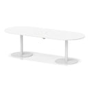White Italia Volta Poseur Boardroom Table by Dynamic with built-in pop-up power module, sleek modern design for professional offices.