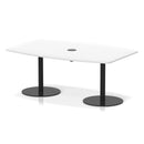 White Italia Volta Poseur high gloss table with pop-up power module by Dynamic, showing sleek surface and integrated power outlet.
