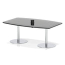 Black Italia Volta Poseur high gloss table by Dynamic with pop-up power module, showcasing sleek modern design and smooth surface.