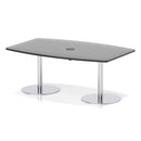 Black Italia Volta Poseur high gloss table with pop-up power module by Dynamic, featuring sleek design and integrated power outlet.