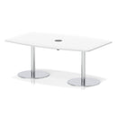 White Italia Volta Poseur high gloss table by Dynamic with integrated pop-up power module, sleek modern design.