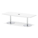 White Italia Volta Poseur high gloss table by Dynamic with pop-up power module, sleek modern design, and sturdy table surface.