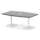 Black Italia Volta Poseur high gloss table by Dynamic with pop-up power module, showcasing sleek modern design and glossy surface.