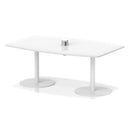 White Italia Volta Poseur high gloss table by Dynamic with integrated pop-up power module, sleek modern design.