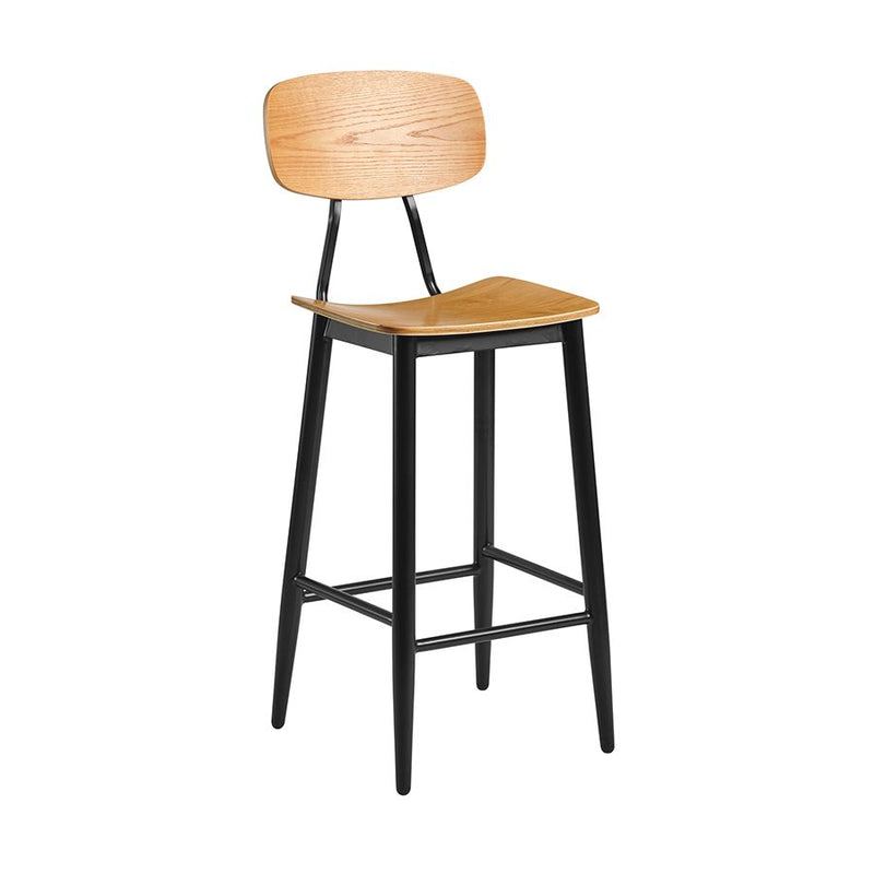 Juna Bar Stool - Ply Oak & Black Steel