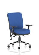 Dynamic Chiro Medium Back Task Operators Chair in blue with adjustable height and folding arms, designed for ergonomic comfort