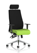 Dynamic Onyx Ergo Posture Chair with bespoke fabric, adjustable headrest, and armrests for ergonomic support