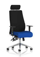 Dynamic Onyx Ergo Posture Chair with bespoke fabric, adjustable headrest, and armrests, designed for ergonomic comfort.