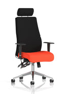 Onyx Ergo Posture Chair by Dynamic with bespoke fabric, adjustable headrest, and armrests for ergonomic comfort.