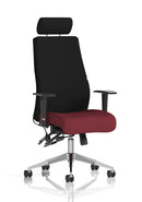 Dynamic Onyx Ergo Posture Chair with bespoke fabric, adjustable headrest, and armrests, designed for ergonomic comfort.