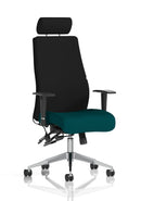 Onyx Ergo Posture Chair by Dynamic with bespoke fabric, adjustable headrest, and armrests, designed for ergonomic comfort.