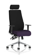 Dynamic Onyx Ergo Posture Chair in bespoke fabric with headrest and arms, showcasing ergonomic design and adjustable features.