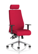 Dynamic Onyx Ergo Posture Chair with bespoke fabric, adjustable headrest, and armrests, designed for ergonomic support.