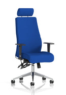 Dynamic Onyx Ergo Posture Chair with bespoke fabric, adjustable headrest, and arms, designed for ergonomic support.