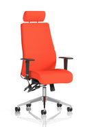 Dynamic Onyx Ergo Posture Chair in bespoke fabric with headrest and arms, showcasing ergonomic design and adjustable features.