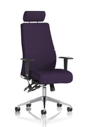Dynamic Onyx Ergo Posture Chair with bespoke fabric, adjustable headrest, and armrests for optimal ergonomic support.