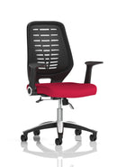 Dynamic Relay medium mesh back office chair with arms, featuring bespoke fabric and ergonomic design for comfortable seating.