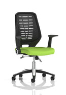 Dynamic Relay medium mesh back office chair with arms, bespoke fabric, ergonomic task design for comfortable workspace seating.