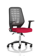 Dynamic Relay medium mesh back office chair with arms, featuring bespoke fabric and ergonomic design for comfortable work seating.