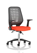 Dynamic Relay medium mesh back office chair with arms, featuring bespoke fabric and ergonomic design for comfortable seating.