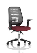 Dynamic Relay medium mesh back office chair with arms, bespoke fabric, ergonomic task design, ideal for office workspace comfort.
