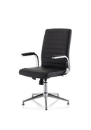 Black leather Ezra Executive chair by Dynamic with glides, featuring a sleek design and padded seat for office or home use.