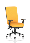 Chiro High Back Task Operators Chair Black With Height Adjustable And Folding Arms - Bespoke Fabric - NWOF