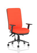 Chiro High Back Task Operators Chair Black With Height Adjustable And Folding Arms - Bespoke Fabric - NWOF