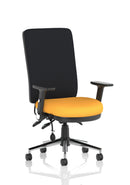 Chiro High Back Task Operators Chair Black With Height Adjustable And Folding Arms - Bespoke Fabric - NWOF