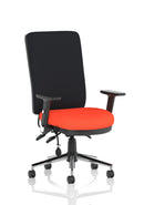 Chiro High Back Task Operators Chair Black With Height Adjustable And Folding Arms - Bespoke Fabric - NWOF