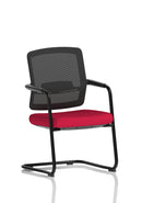 Dynamic Flint Mesh Back Cantilever Chair with bespoke fabric, showcasing its modern design and ergonomic mesh back support.