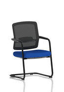 Dynamic Flint Mesh Back Cantilever Chair with bespoke fabric, featuring a modern design and ergonomic mesh back support.