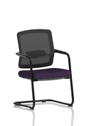 Dynamic Flint Mesh Back Cantilever Chair in bespoke fabric with a modern mesh back and sleek metal frame.