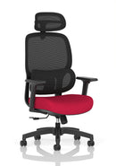 Dynamic Rowan mesh back office chair with bespoke fabric upholstery and adjustable armrests, featuring a modern ergonomic design.