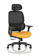 Dynamic Rowan mesh back chair with bespoke fabric upholstery, featuring a modern ergonomic design and adjustable features.