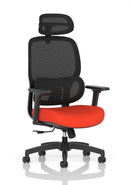 Dynamic Rowan mesh back office chair with bespoke fabric upholstery and adjustable armrests, ergonomic design for comfortable seating.