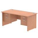 Impulse 1600mm Panel End Straight Desk With Two Fixed Pedestals - Beech