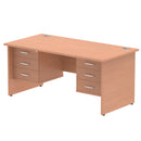 Impulse 1600mm Panel End Straight Desk With Two Fixed Pedestals - Beech