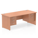 Impulse 1600mm Panel End Straight Desk With Two Fixed Pedestals - Beech