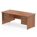 Impulse 1800mm Panel End Straight Desk With Two Fixed Pedestals - Walnut