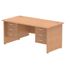 Impulse 1600mm Panel End Straight Desk With Two Fixed Pedestals - Oak