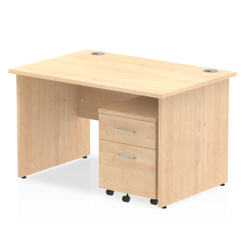 Impulse Panel End Straight Desk With 2 Drawer Mobile Pedestal - Maple - NWOF
