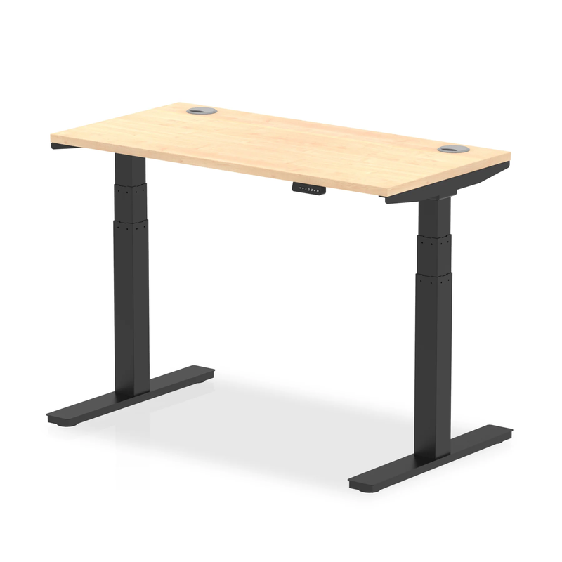 Air Slimline Height Adjustable Desk With Cable Ports - Maple - NWOF