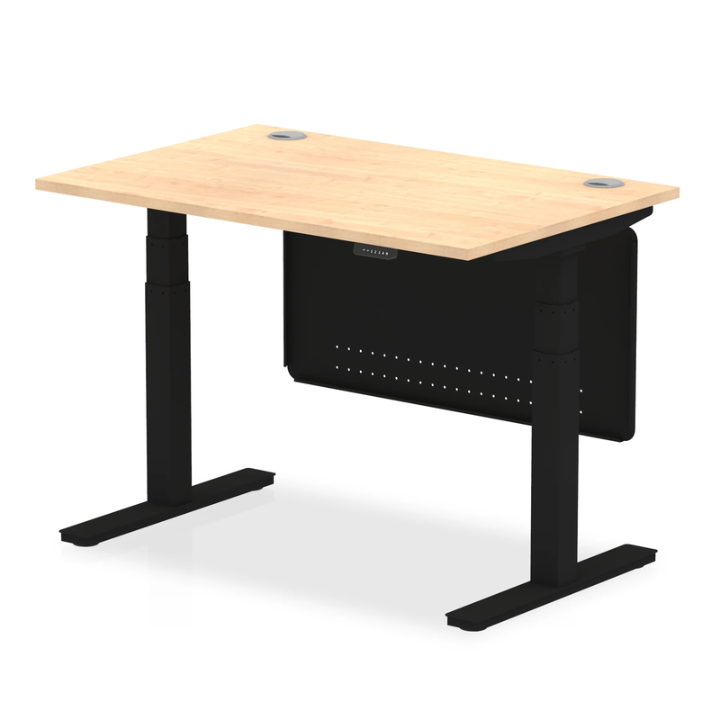 Air 800mm Deep Height Adjustable Desk With Cable Ports & Steel Modesty Panel - Maple - NWOF